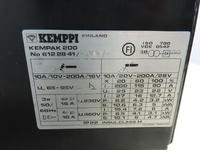 Kemppi Kempak 200 Tig 200 DC Welder 230/460v 3ph