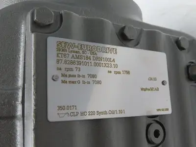 Sew Eurodrive KT67 AMS184 DRN100L4 Gearmotor 5Hp 230/460 73rpm 24:1 Hollow Shaft