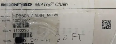 NEW REXNORD HP8505-7.5IN_MTW MATTOP CHAIN 20FT HP850575INMTW 10028444