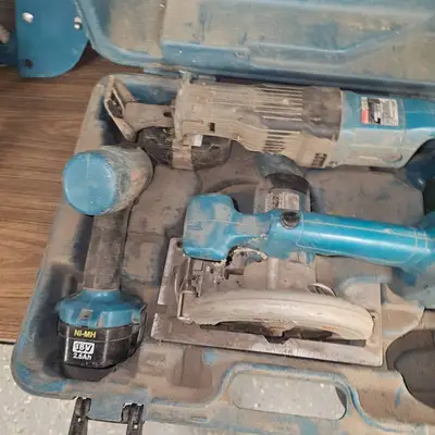 3 Piece Makita 18 Volt Kit, Drill, Saw, Sawzall and Prime Air Portable Air Compressor