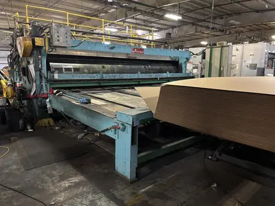 86" x 185" Universal 2 color Flexo Rotary Slotter, Sauer tooling, Sheet Stacker, Hydraulic platform lift