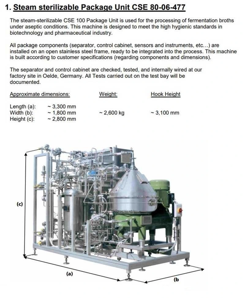 Westfalia CSE 80-06-477 biotech clarifier module.