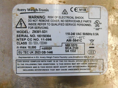 USED AVERY WEIGH TRONICS ZM-301-SD1