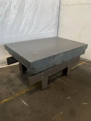 48" X 72" X 10" MICRO-FLAT GRANITE SURFACE PLATE W/ STARRETT BASE. STOCK # 1170823.