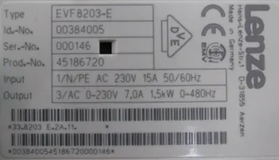 USED LENZE EVF8203-E INVERTER DRIVE 00450487 33.8203-E.2A.11 EMF2133IB 13057309