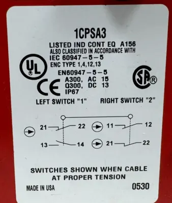 USED HONEYWELL 1CPSA3 CABLE PULL SWITCH