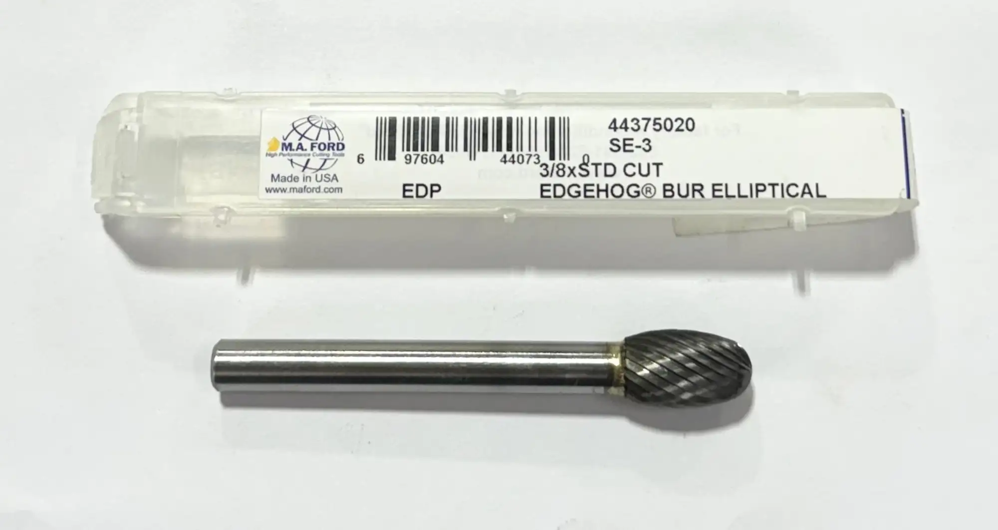 M.A. Ford 3/8" Carbide Burr Elliptical SE-3 1/4" Shank Single Cut USA Made
