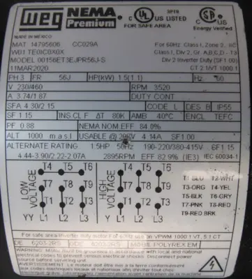 USED BELL & GOSSETT 1AM102 1.5HP 230/460V 56J 00156ET3EJPR56J-S