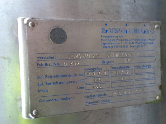 450 L S/S JKTD Bioengineering Fermentation Reactor