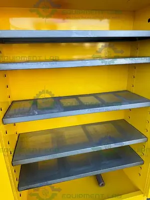 USED VWR 45 GALLON FLAMMABLE LIQUID STORAGE CABINET W/ SOFT CLOSE DOORS, KEY