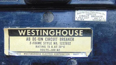 Westinghouse 1222032 AB DE-ION Circuit Breaker 15 Amps 600VAC Used