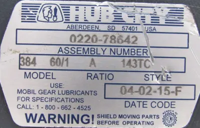 NEW HUB CITY 0220-78642 GEAR REDUCER 60:1 143TC 022078642