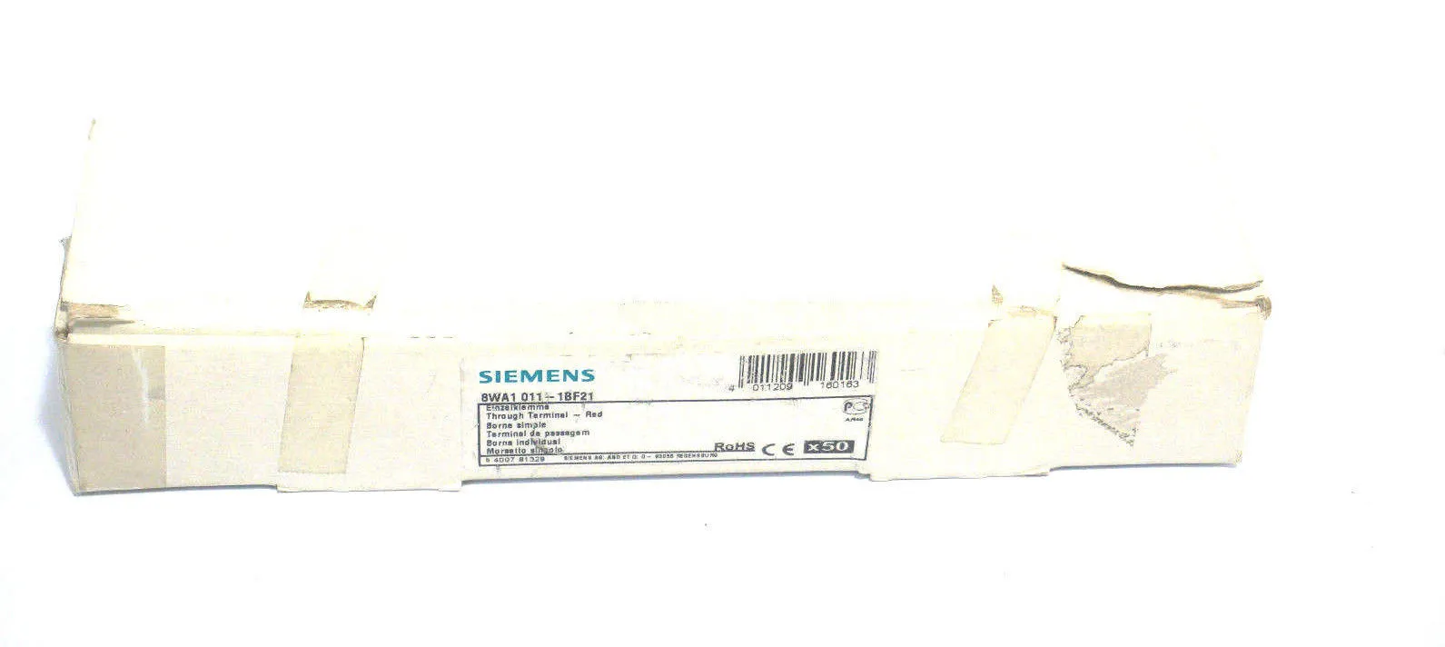 BOX OF 50 NEW SIEMENS 8WA1-011-1BF21 TERMINAL BLOCKS 8WA10111BF21