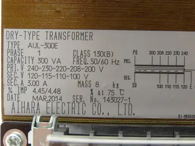 AIHARA AUL-300E Transformer 300VA Pri 200-208-220-230-240V Sec 100-110-115-120V