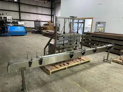USED APEX FILLING SYSTEMS POF-12 12 SPOUT PRESSURE LIQUID FILLER