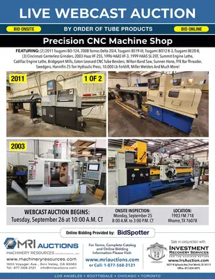 LIVE WEBCAST AUCTION – BY ORDER OF TUBE PRODUCTS