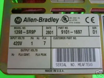 USED ALLEN BRADLEY 1398-SR9P SER D1