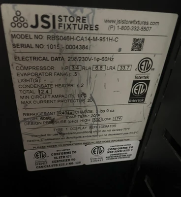 72-0351 JSI RBS046H 6’ Self Contained Refrigerated Slant Merchandiser Cooler