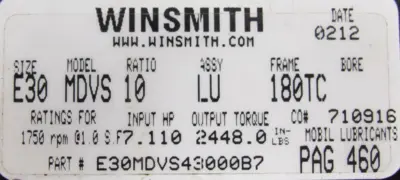 NEW WINSMITH E30MDVS43000B7 GEAR REDUCER 10:1