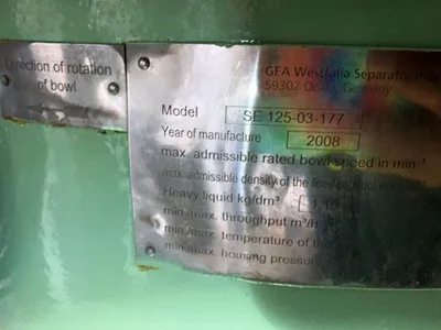 Westfalia SE 125-03-177 fish oil separator, 316SS.
