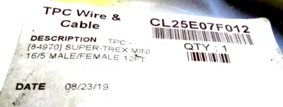 NEW TPC WIRE & CABLE 84970 SUPER TEX MINI CORDSET CL25E07F012