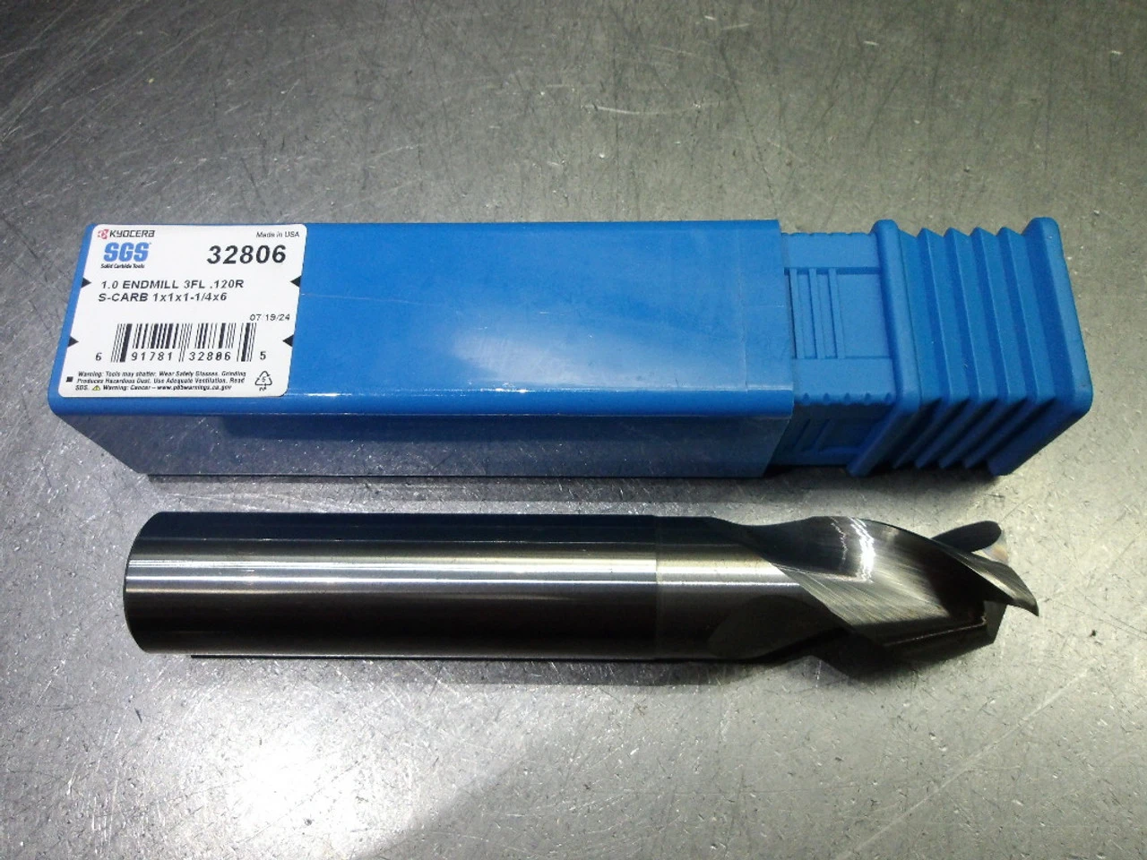 Kyocera/SGS 1" 3 Flute Carbide CR Endmill 1" Shank .12" R 32806 (LOC2727B)