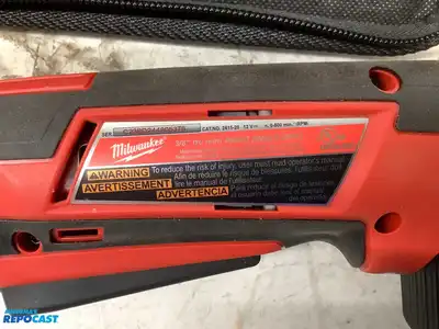 Lot of (1) Milwaukee M12 3/8” Right Angle Drill, (1) Milwaukee M12 1/4” Hex Impact Driver, and (1...