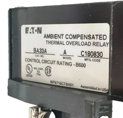 NEW EATON BA33A THERMAL OVERLOAD RELAY 3POLE SIZE 3 MODEL A