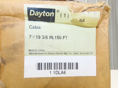 1DLA6 Galvanized Steel Cable 7x19 Strand 3/8" OD 150' Length 2880 lbs Safe Load