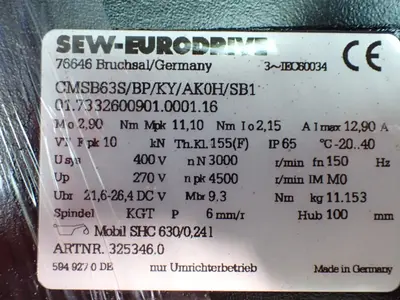 Used SEWEURODRIVE CMSB63S/BP/KY/AK0H/SB1 Motors (misc) Ohio US | HGR 24 #1296903