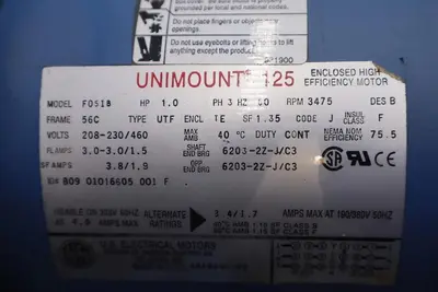 NEW OPEN BOX Unimount 125 F051B Motor 208-230/460 V 3475 RPM 56C STOCK 1544-C
