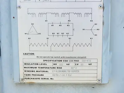 1500 kVA Onan Sealed Transformer, 25000 pri. volts, 2400 sec. volts
