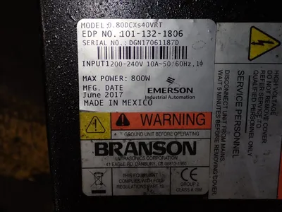 Used 2017 BRANSON 80DCXS40VRT Ultrasonic Generators Ohio US | HGR 24 #728009