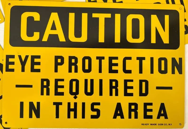 5 Metal Caution Eye Protection Required In This Area Signs