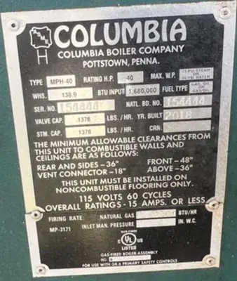 Used 2018 COLUMBIA MPH-40 Boilers Florida US | C3 SURPLUS LLC #1262438