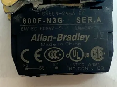 USED ALLEN-BRADLEY GREEN 22MM ILLUMINATED PUSH BUTTONW/ 800F-N3G NO COVER