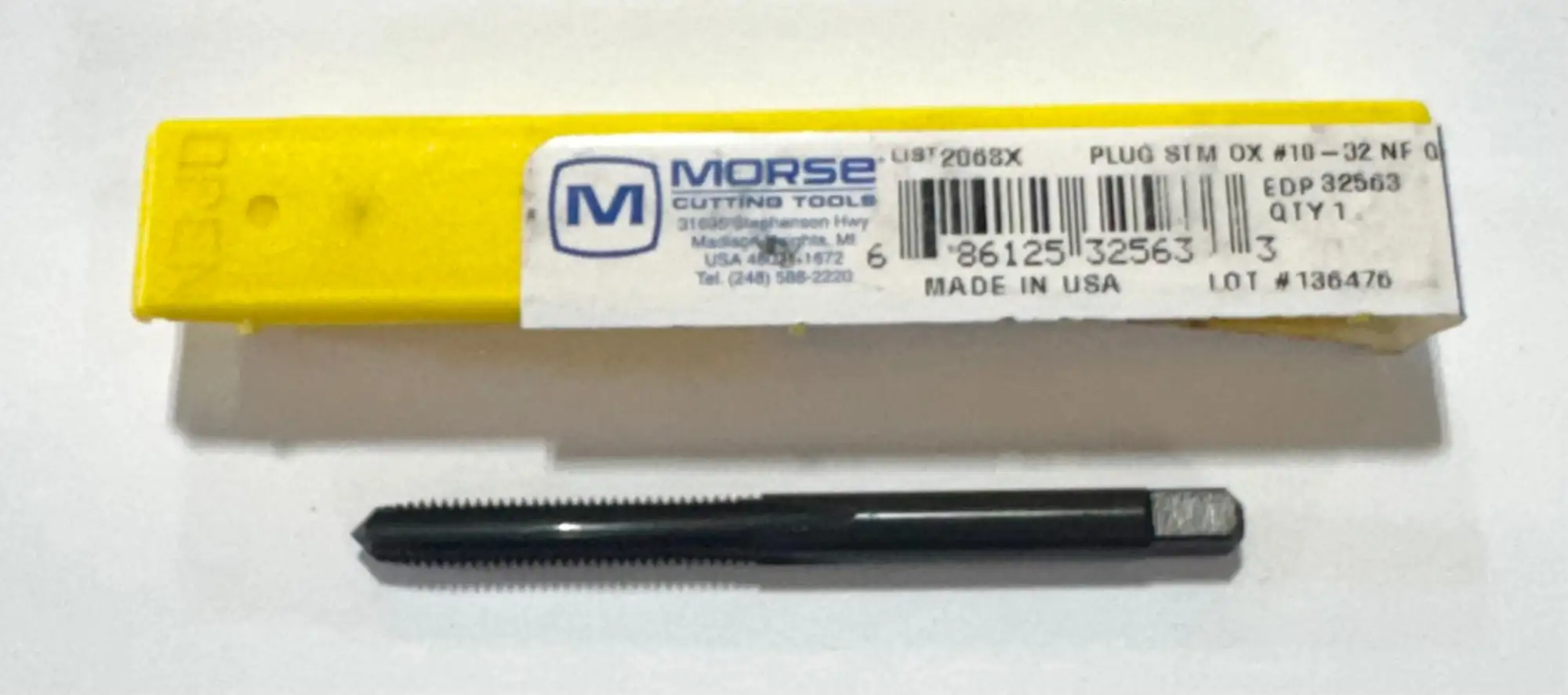 Morse 10-32 HSS Straight Flute Plug Tap, Steam Oxide, 4 Flute, GH3 USA