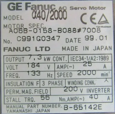 NEW GE FANUC A06B-0158-B088#7008 SERVO MOTOR A06B0158B0887008 X40/2000