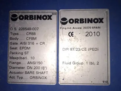 Orbinox 8"-150 CR Round and Square Port Knife Gate valve with actuator