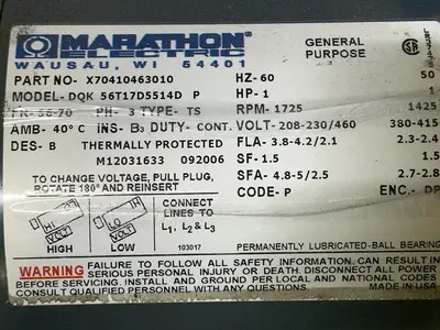 Used MARATHON ELECTRIC X70410463010 Motors (misc) Ohio US | HGR 24 #1556687