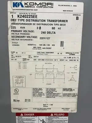 Used KOMORI K240225EE POWER DISTRIBUTION TRANSFORMER Distribution Transformers Illinois US | Capital Equipment Solutions #1357879