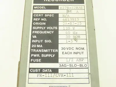 Foxboro PR-111/CVR-111 E27R-S2RA6 M/62H HMI Recorder 120VAC Supply 30VDC Output