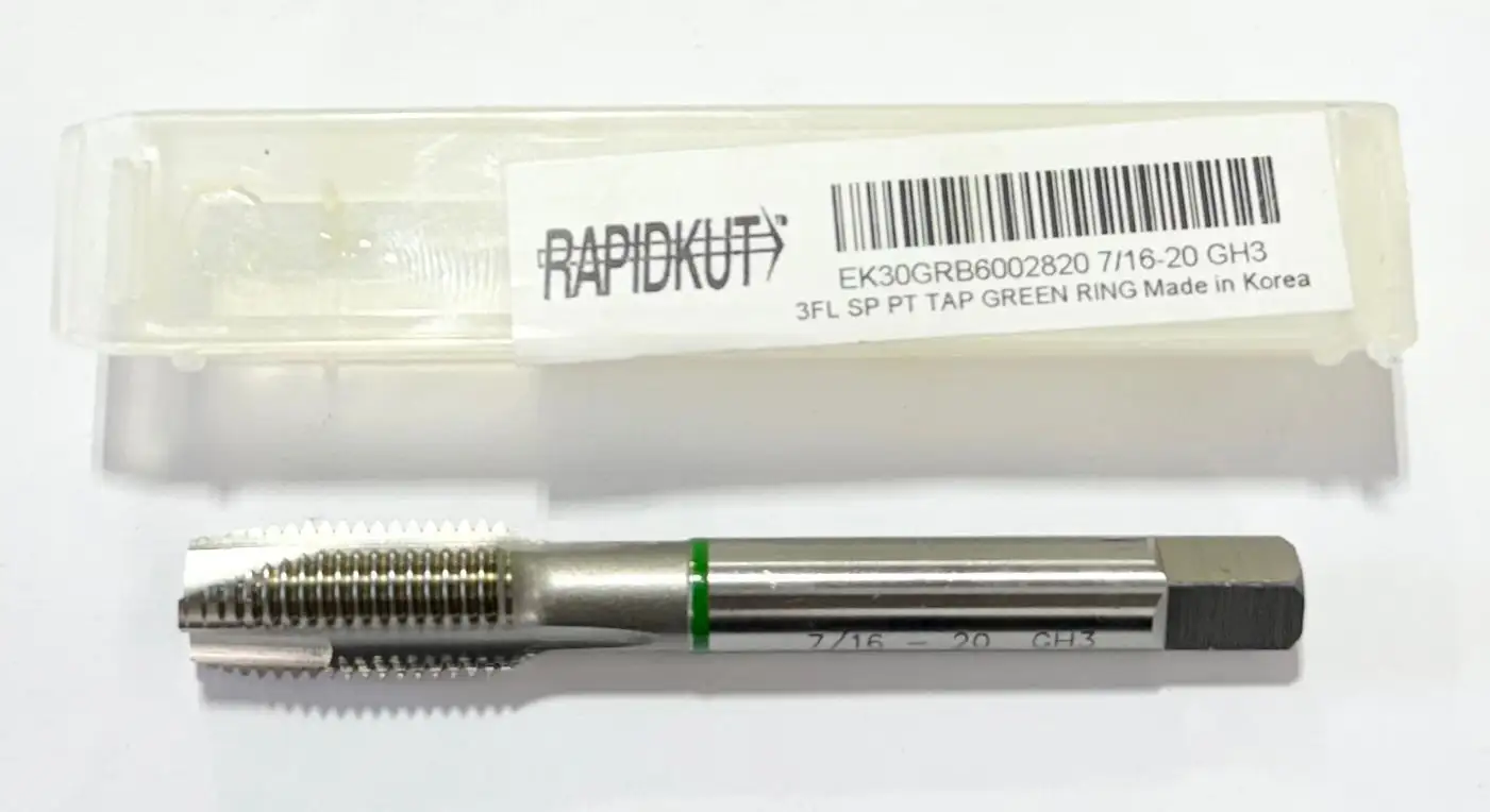 RapidKut 7/16"-20 HSSE-V3 Spiral Point Plug Tap Green Ring 3FL GH3