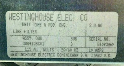 NEW WESTINGHOUSE 3D04128G01 LINE FILTER