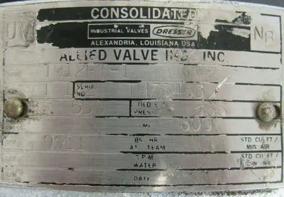 REFURBISHED CONSOLIDATED DRESSER 1912FT-1 SAFETY VALVE 1-1/2" 550PSI 1912FT1
