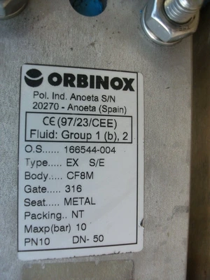 Orbinox S/S Slide Valve 50Mm Dia