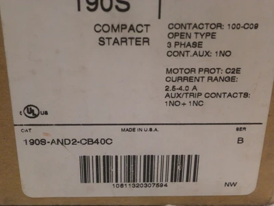 NEW Allen Bradley 190-AND2-CB40C