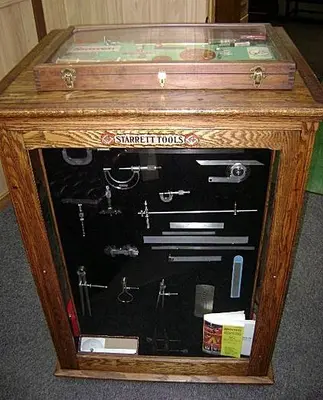 5526-385 Antique Original Oak Starrett Tools Display Cabinet with Tool Collection