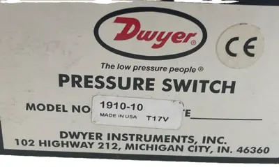 NEW DWYER 1910-10 PRESSURE SWITCH 191010