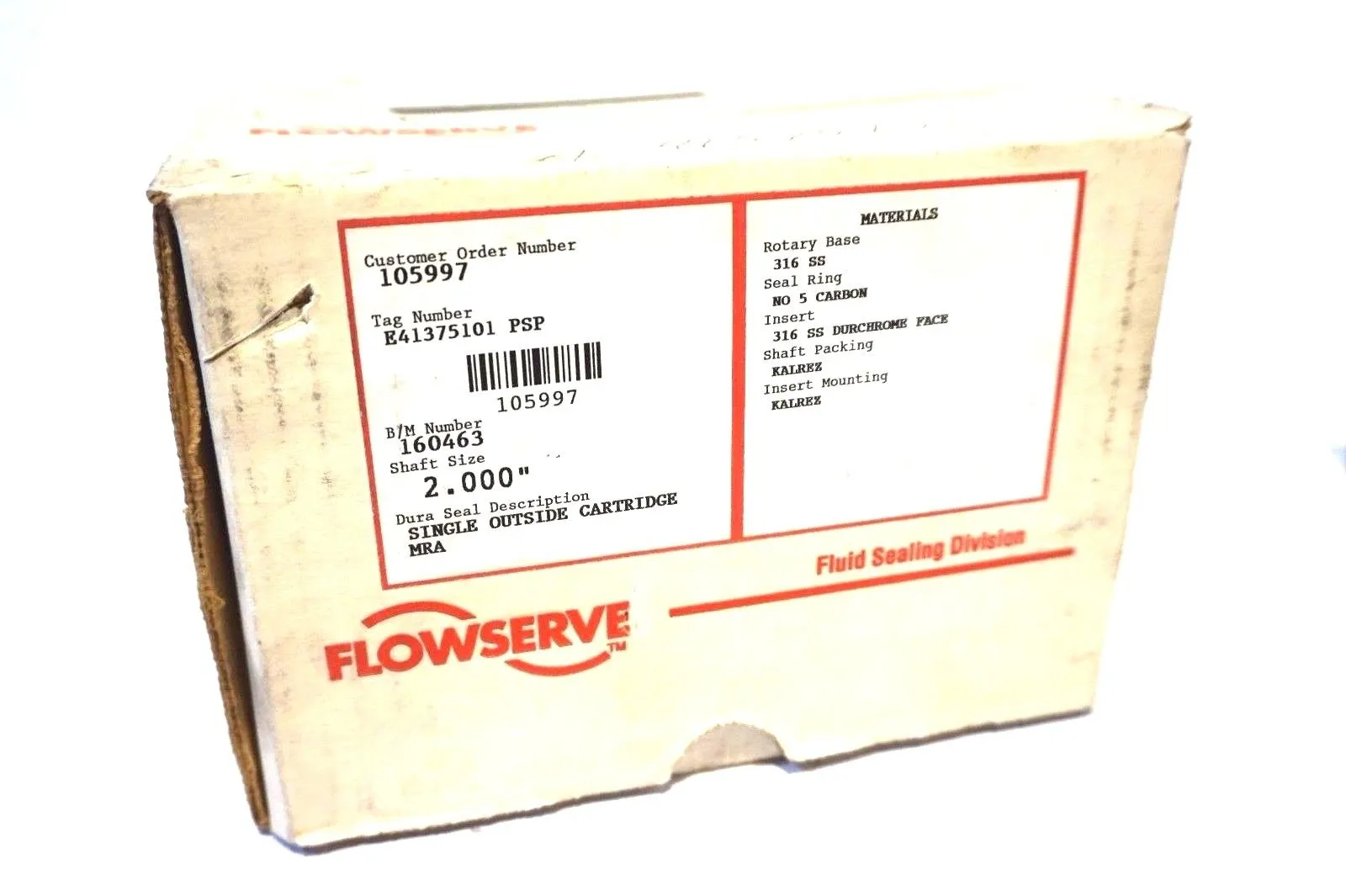 NEW FLOWSERVE MRA CARTRIDGE DURA SEAL 2.000" SHAFT